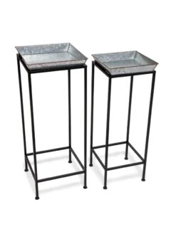 Garden Care Supplies 39 Square Nesting Plant Stands With Galvanized Trays, Set Of 2