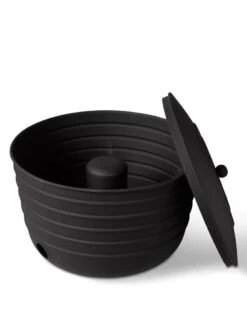 Matte Black Ribbed Hose Pot With Lid -Garden Care Supplies 8611991 5868 tif