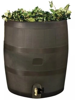 Round Rain Barrel With Planter, 35 Gallons -Garden Care Supplies 8612856WALNT 01V tif