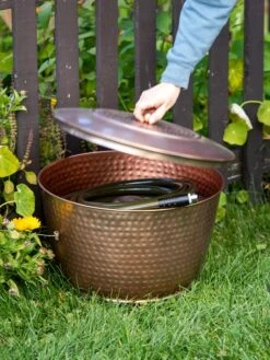 Hammered Copper Hose Pot With Lid -Garden Care Supplies 8613311 0010