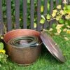 Hammered Copper Hose Pot With Lid -Garden Care Supplies 8613311 0102 hammered copper hose pot with lid